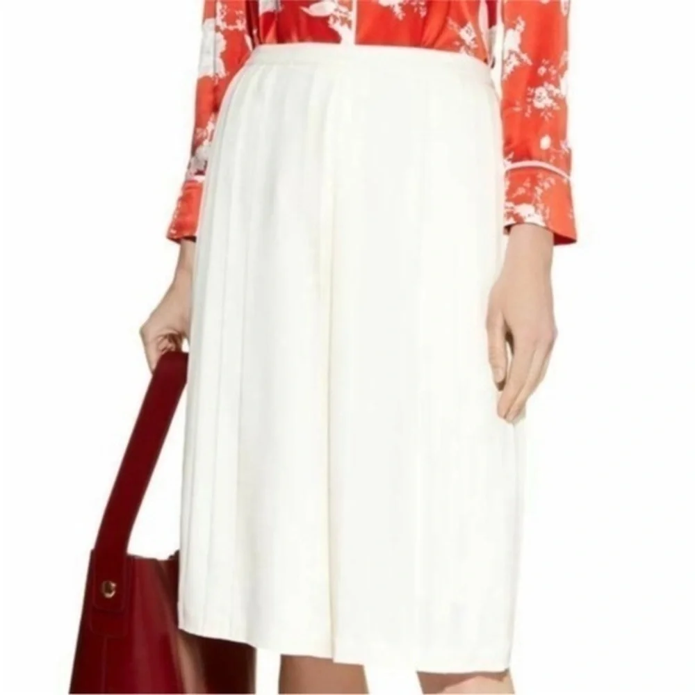 Tory Burch Faye White Ivory Pleated‎ Wide Leg Knee Length Culottes Size 6